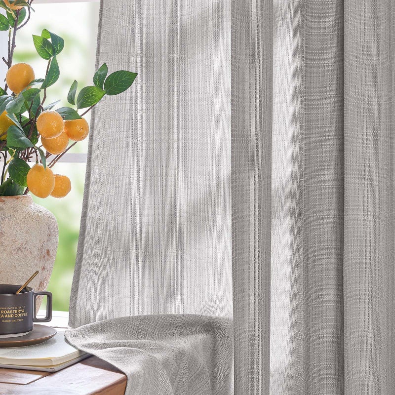 jinchan Grey Linen Textured Curtains 84 Inch Long 2 Panels for Living Room Grommet Top Light Filtering Window Drapes for Bedroom Heathered Gray - Image 1